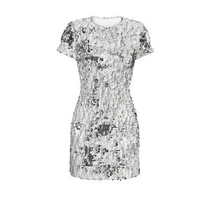 Dress The Population silver and white sequin mini dress